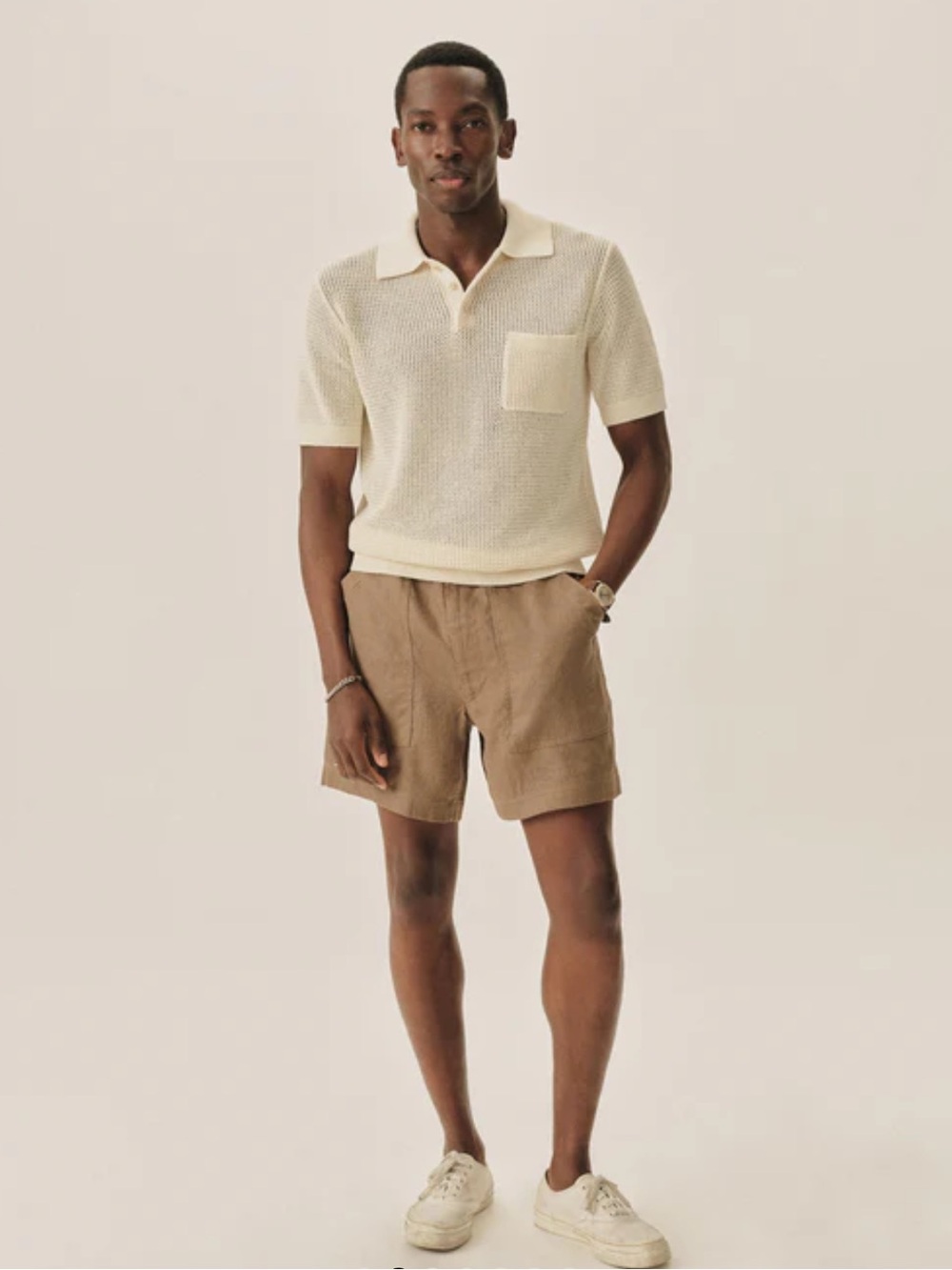 Buck Mason tan khaki loomed linen fatigue shorts size L new men’s